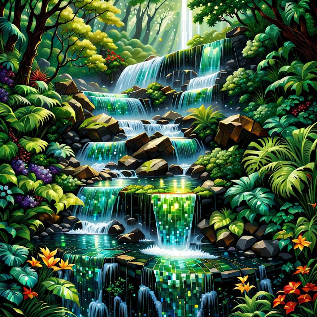 Iridescent Gemstone Mosaic Waterfall Wall Art