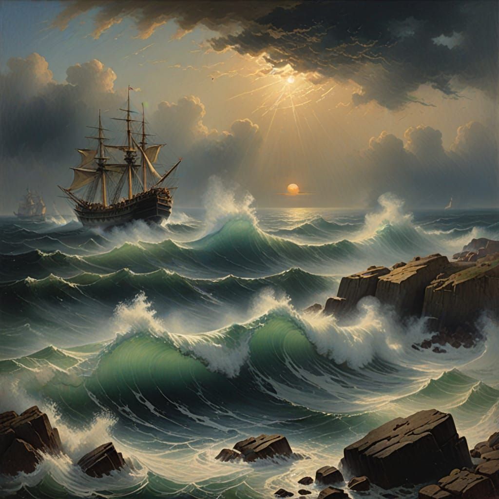 Dramatic Stormy Seascape in the Style of Turner's Brushstrok...