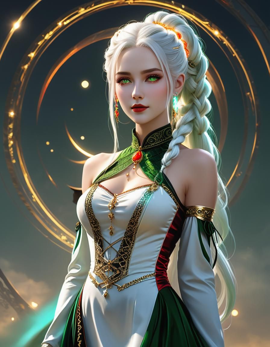 Beautiful Woman in Gothic Dress with Green Eyes