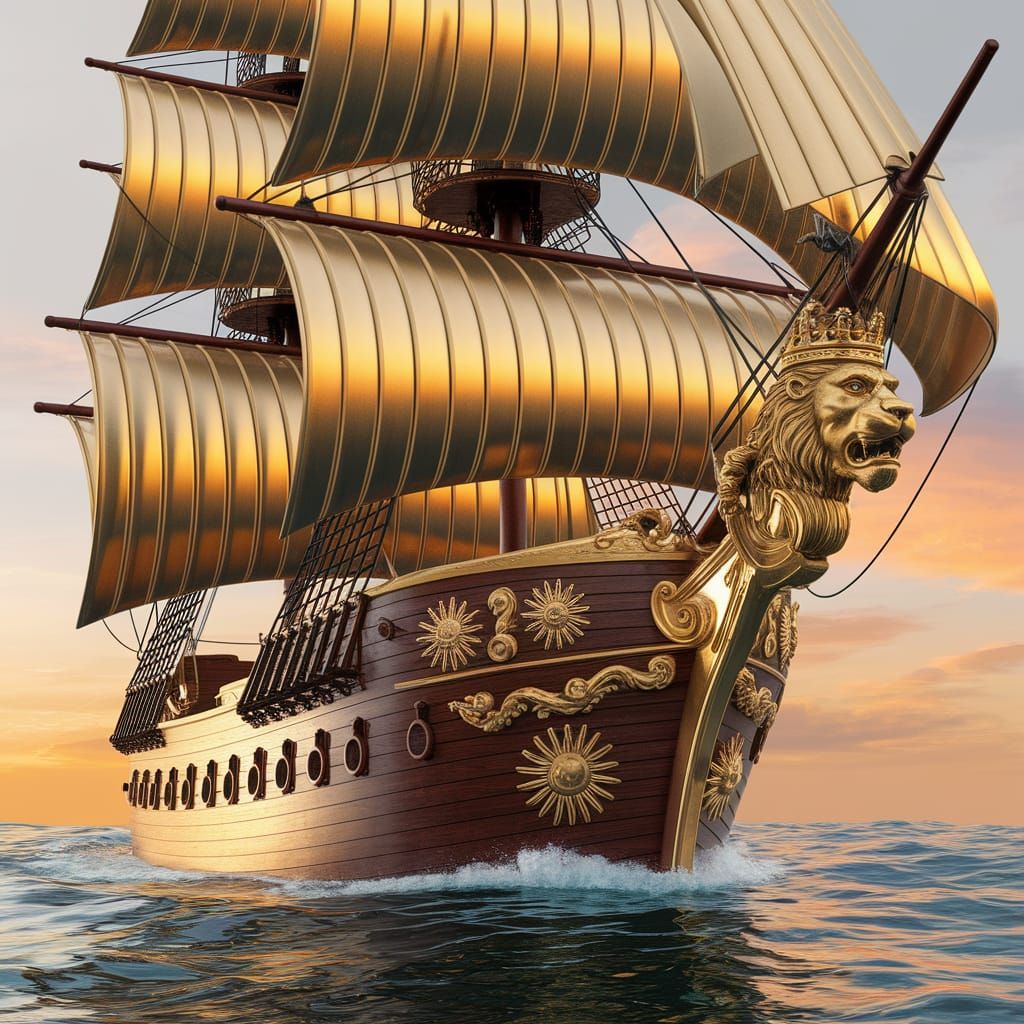 Majestic Pirate Ship in Golden Regalia