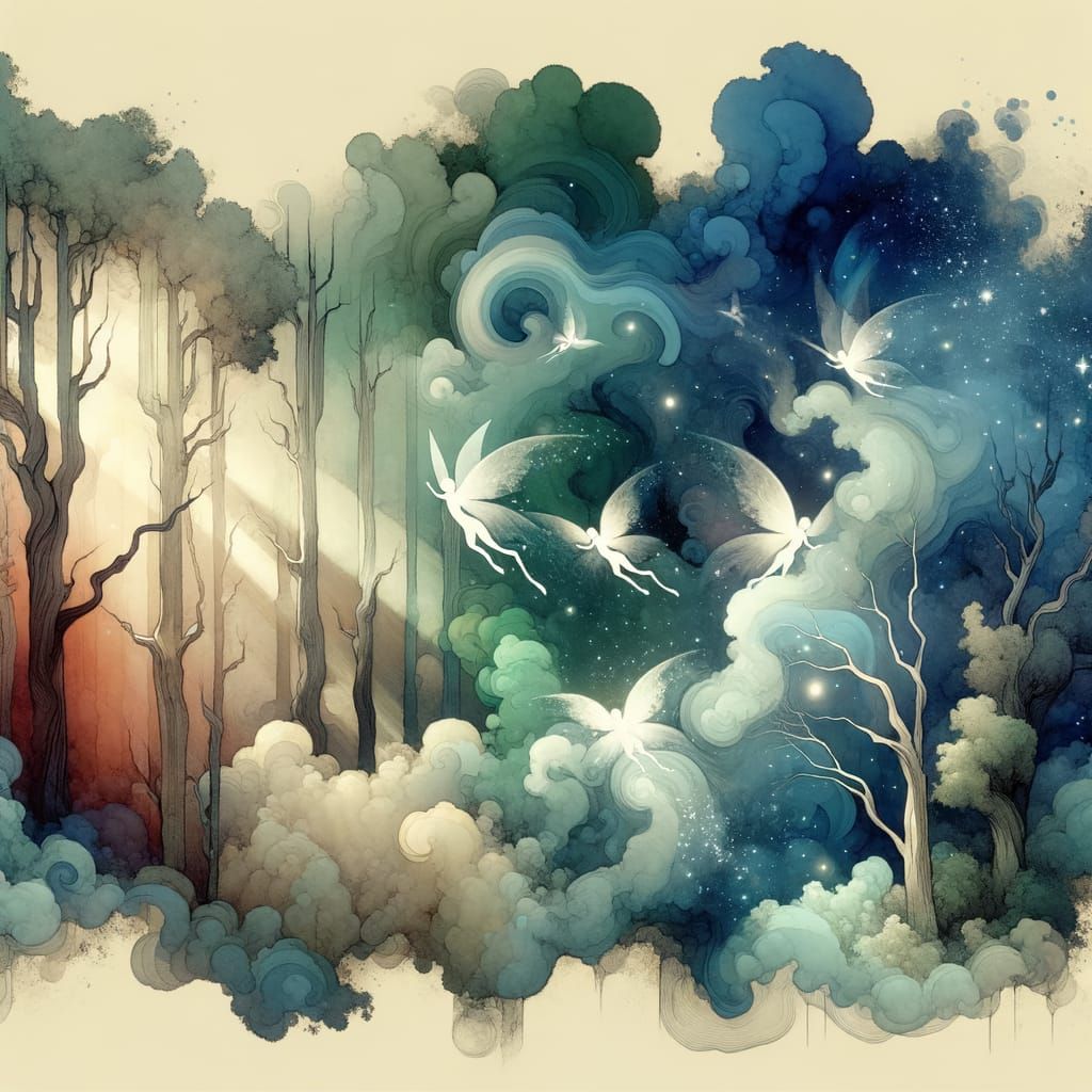 Smoke Fairies Dancing in an Enchanted Forest