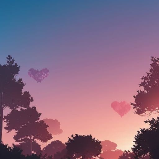 Anime Style Pink Hearts at Sunrise