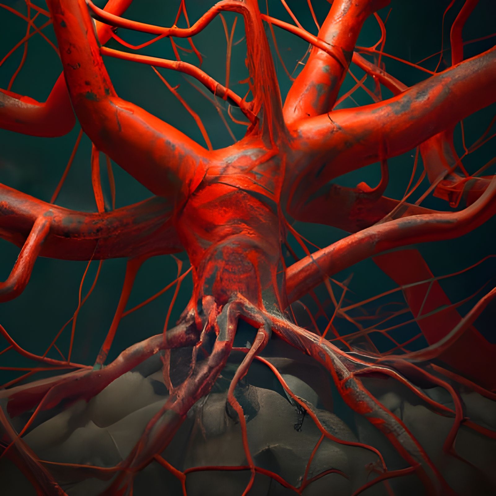 Mycelium Roots as Blood Vessels in Fantasy Art