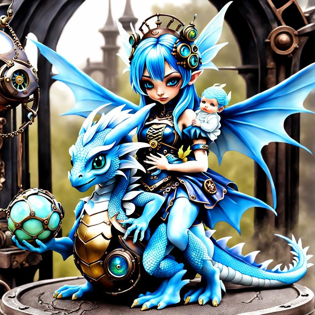 Steampunk Fairy with Baby Dragon