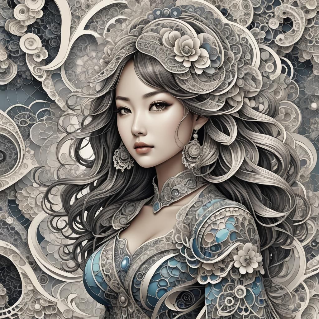 Abstract Vector Fractal with Zentangle and 3D Shading