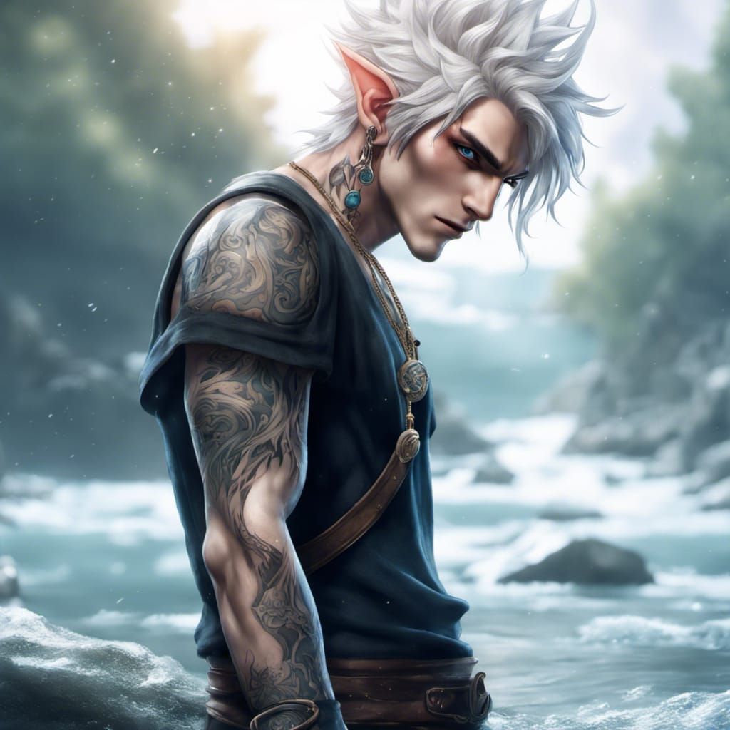 Anime Elf Warlock with Sailor Tattoos