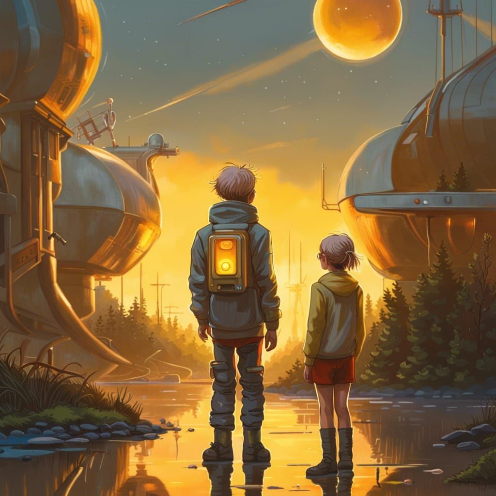 Retrofuturistic Sci-Fi Couple in Dreamy Oil Painting