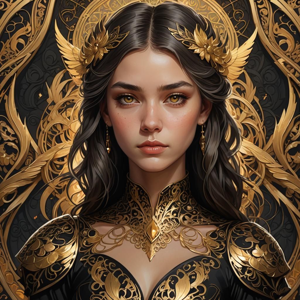 Teenage Girl in Phoenix Dress: Art Nouveau Portrait