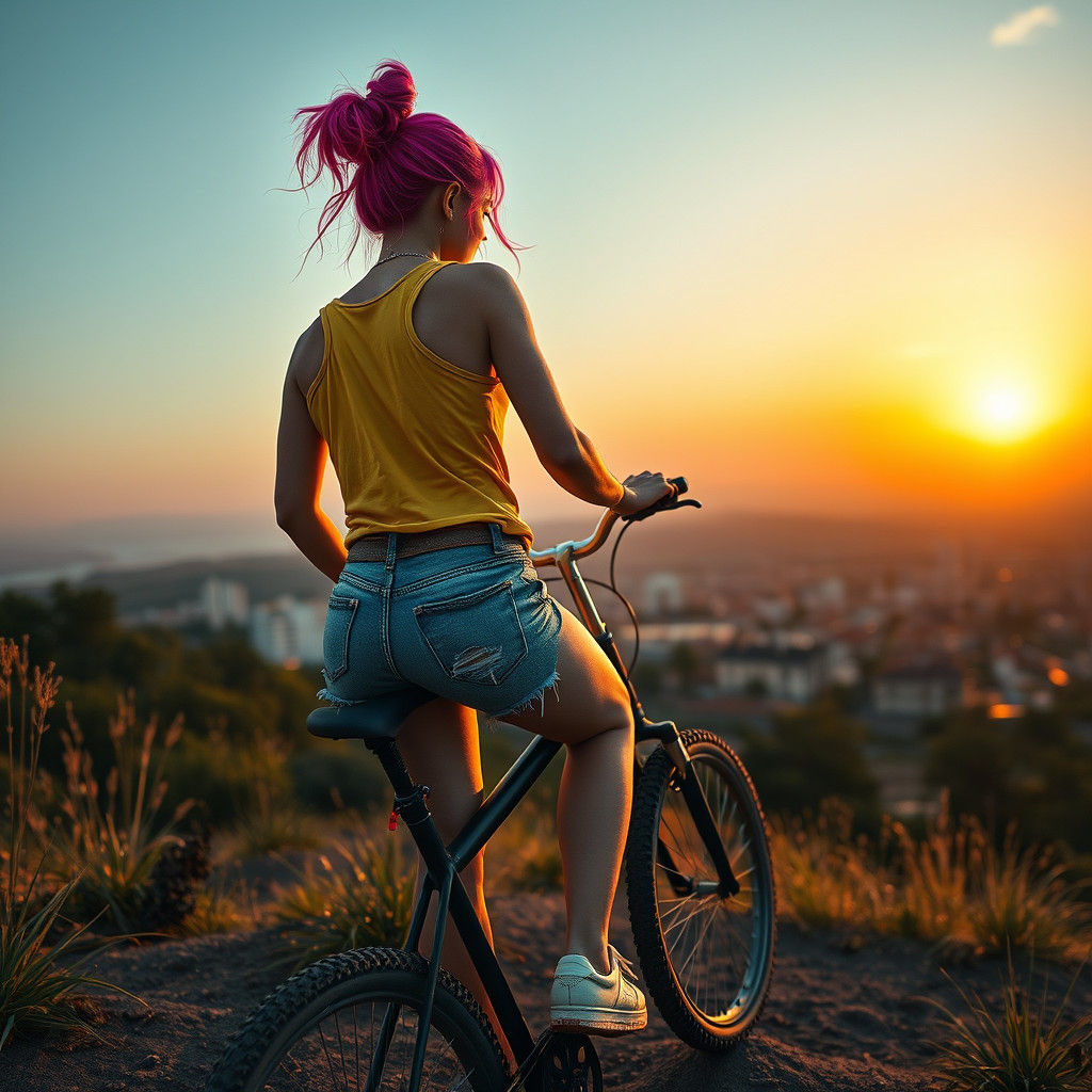Woman Cycling at Golden Hour in Cinematic Style