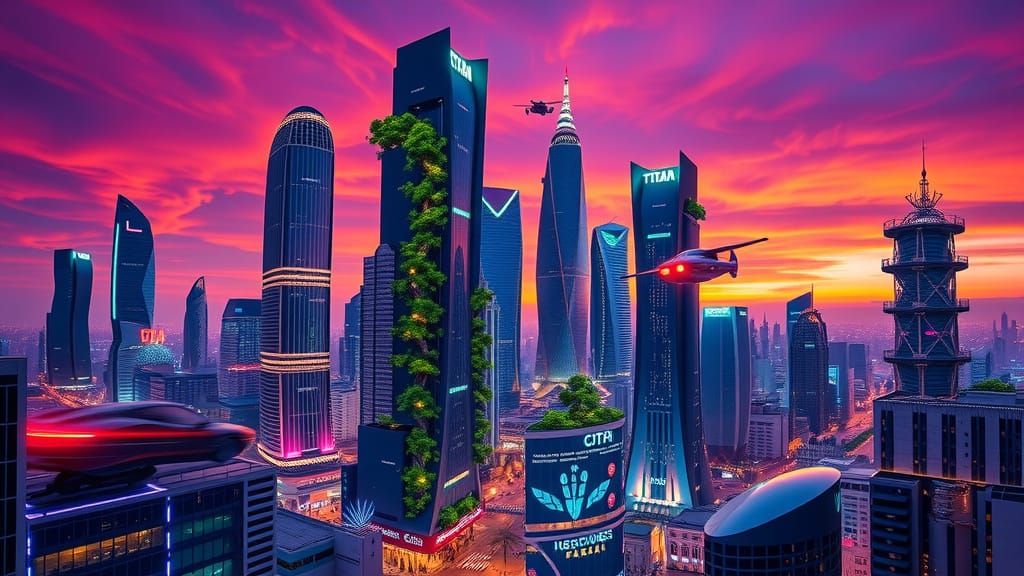 Majestic Futuristic Metropolis Under Vibrant Neon Lights