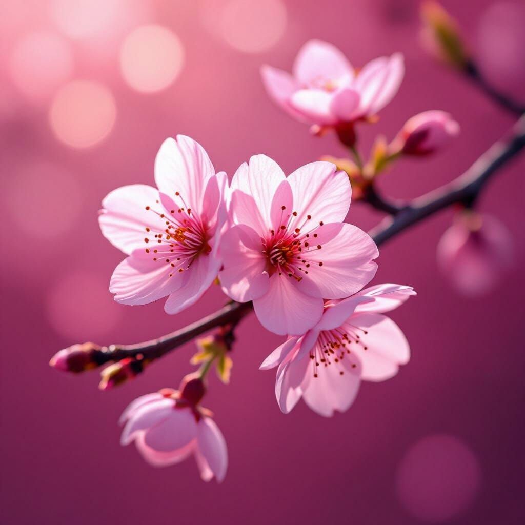 Delicate Pink Cherry Blossom Against Magenta