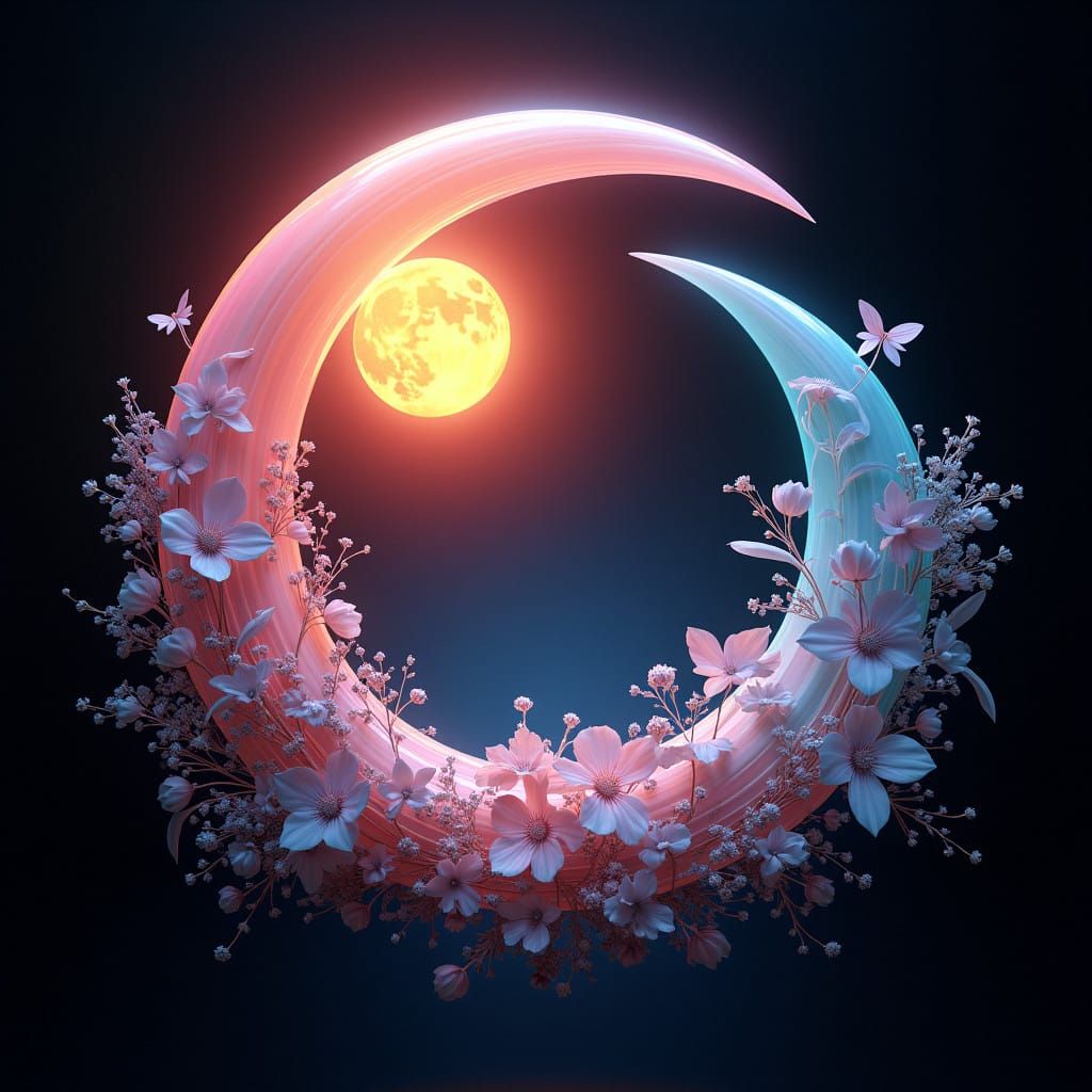 Surreal, Glowing 3D Form Merges Sun and Moon, Surrounded by...