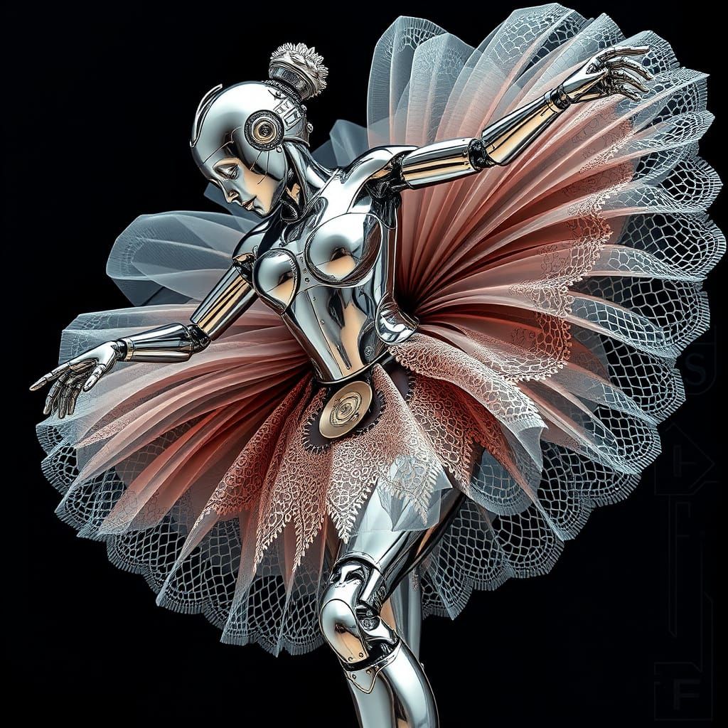 Chrome Steampunk Ballerina in Dance Pose