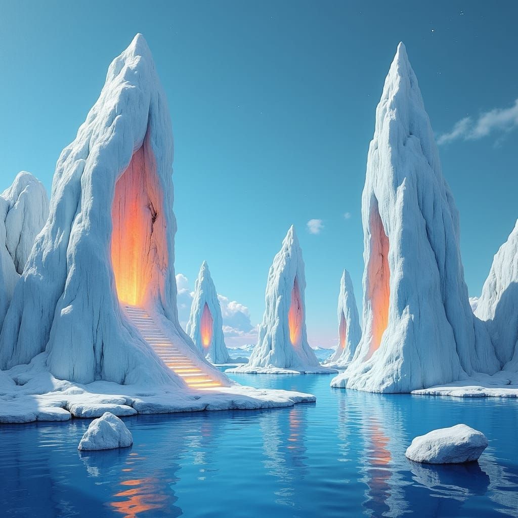 Otherworldly Landscape with Floating Crystal Structures