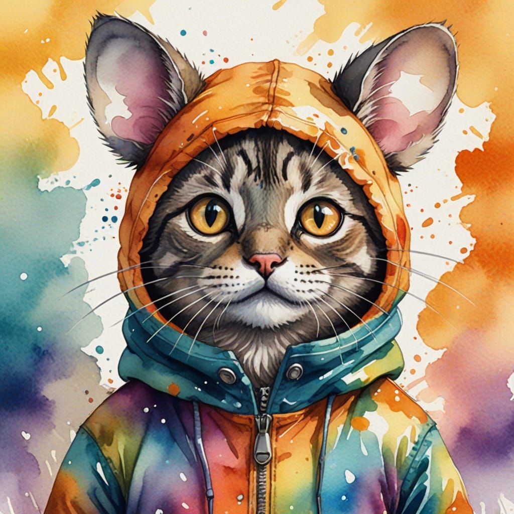 Vibrant Whimsical Cat in a Mouse Costume Illustration