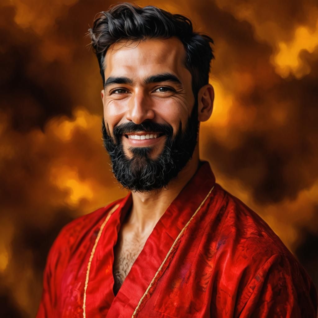 Hirsute Man in Red Velvet: Alcohol Ink Portrait