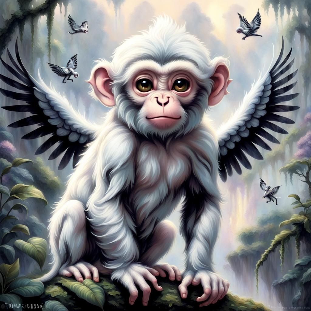 Winged Monkey in Ethereal Fantasy Landscape
