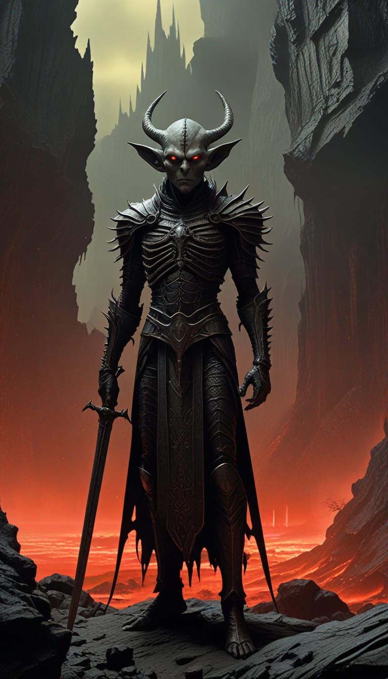Battle-Hardened Elf Warrior in Volcanic Landscape