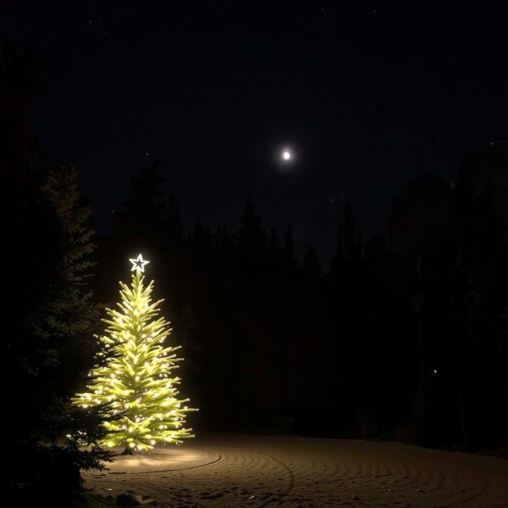 Christmas Scene Under Starry Night Sky