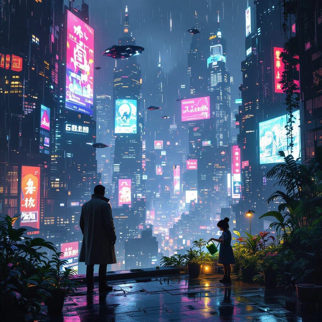 Cyberpunk Cityscape at Midnight with Neon Glow