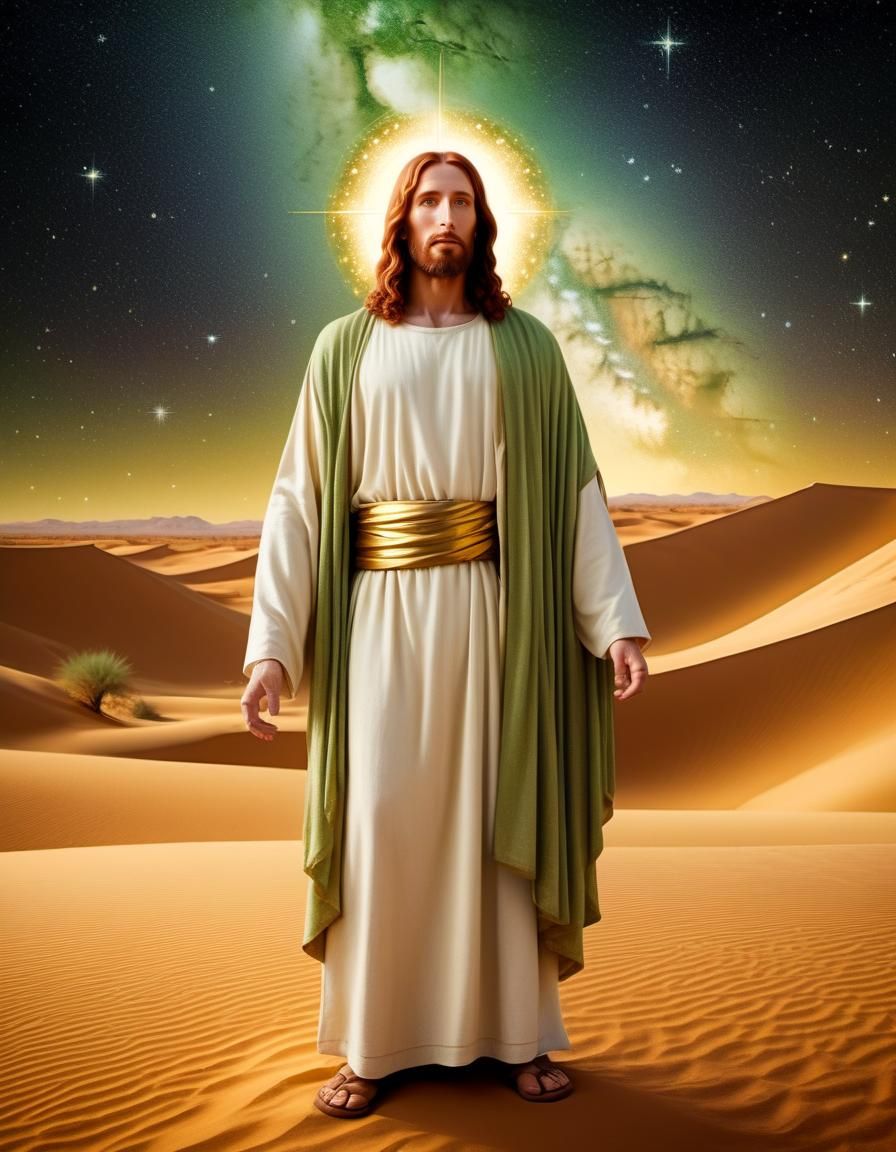 Jesus Christ in Desert Under Starry Night