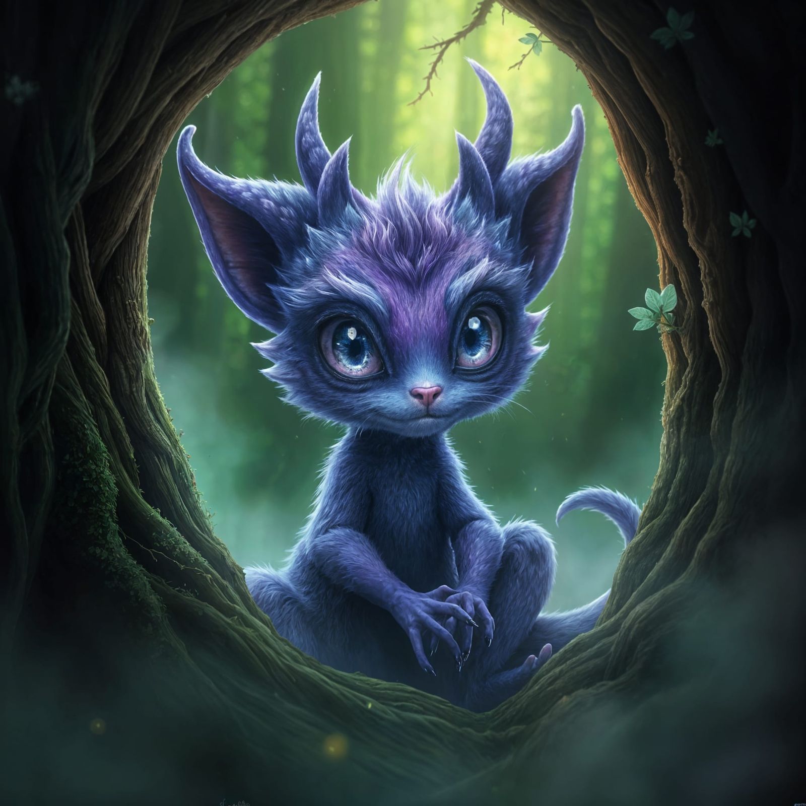 Cute Purple Forest Creature in Ethereal Style