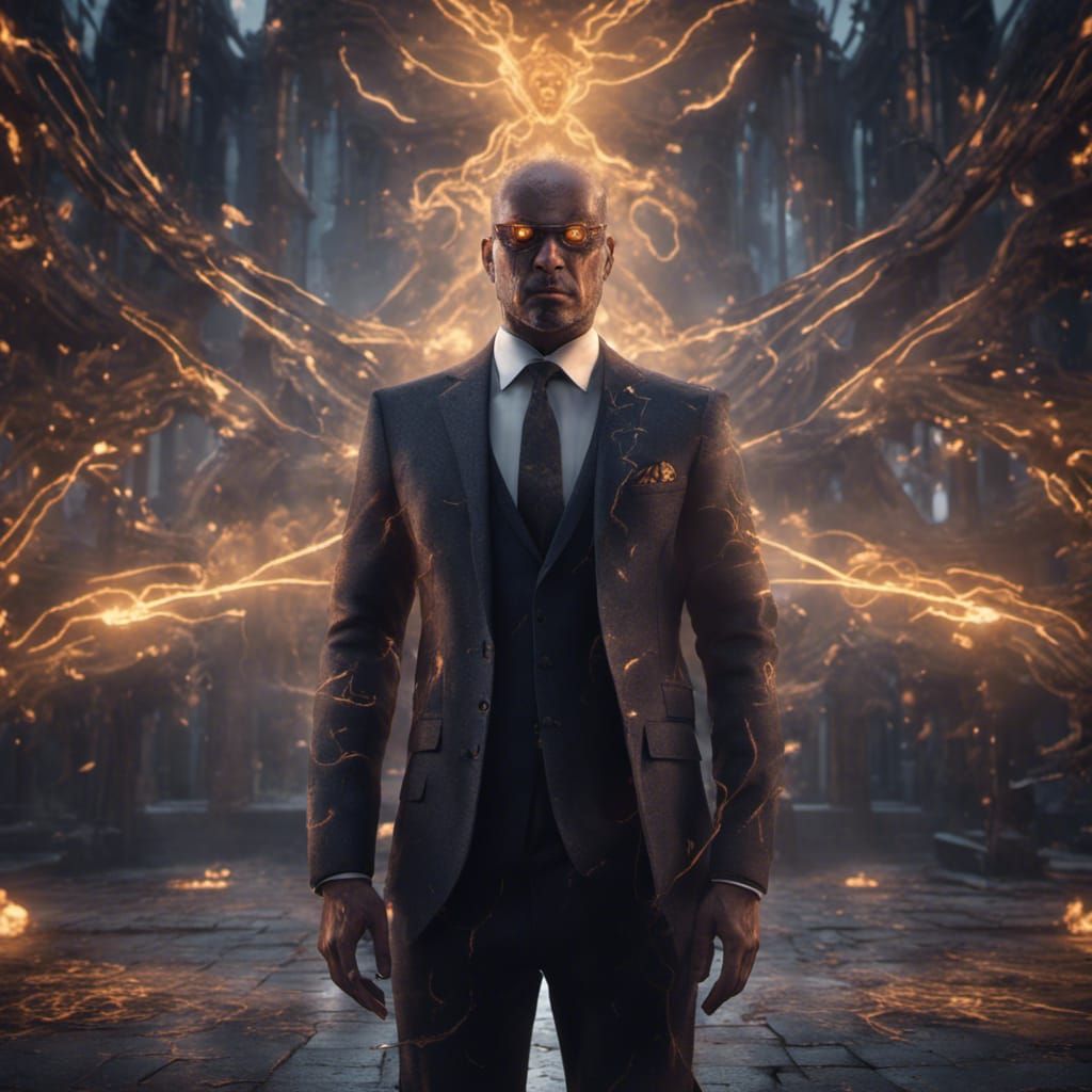 Man in Suit with Glowing Eyes: Fantasy Art