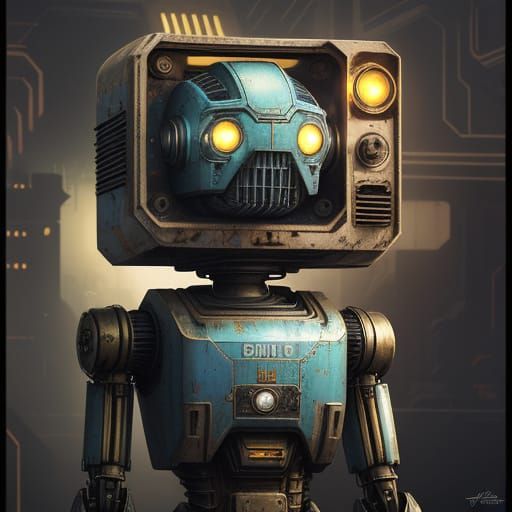 Retro-Futuristic Robot in Abandoned Factory