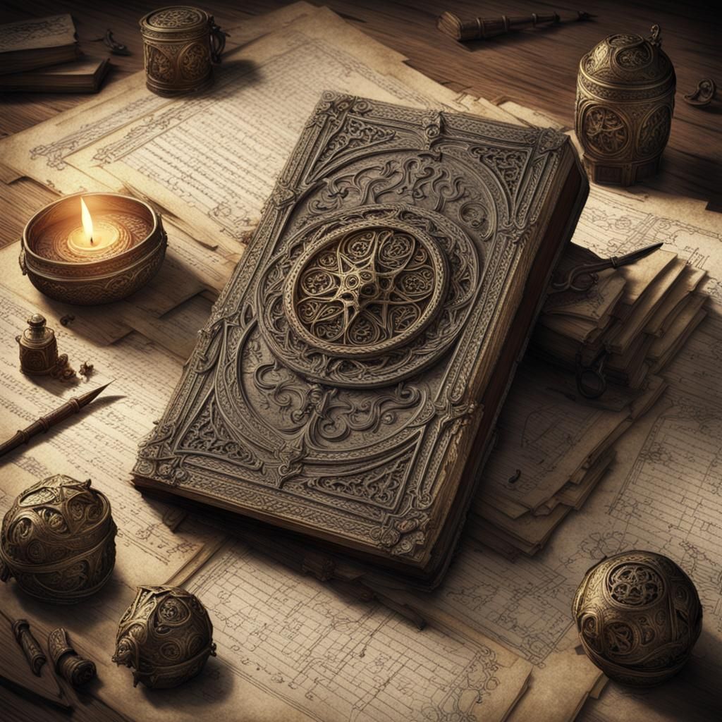 Intricately Designed 3D Grimoire in Horror Style
