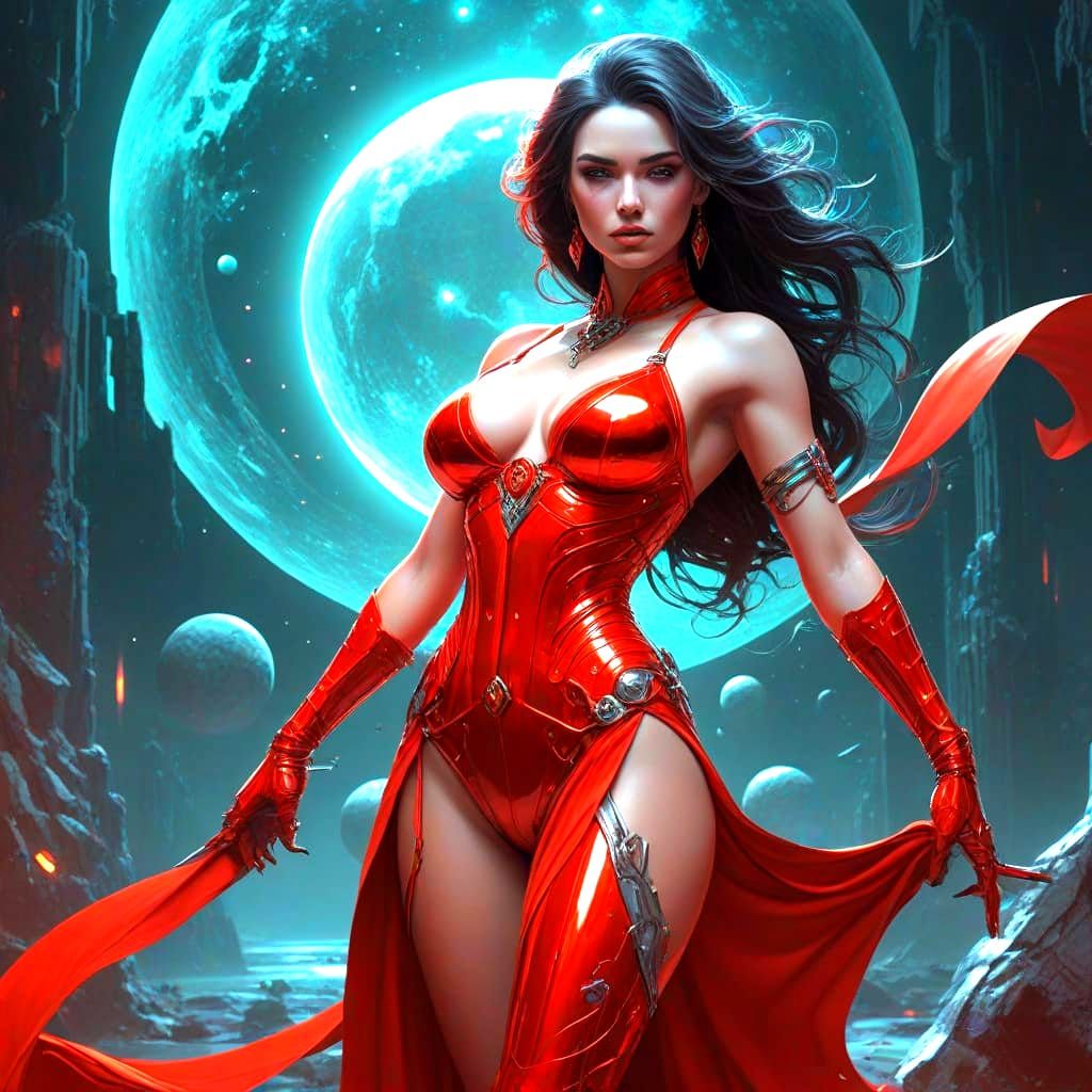 Gorgeous Cosmic Goddess in Dark, Vibrant Hues