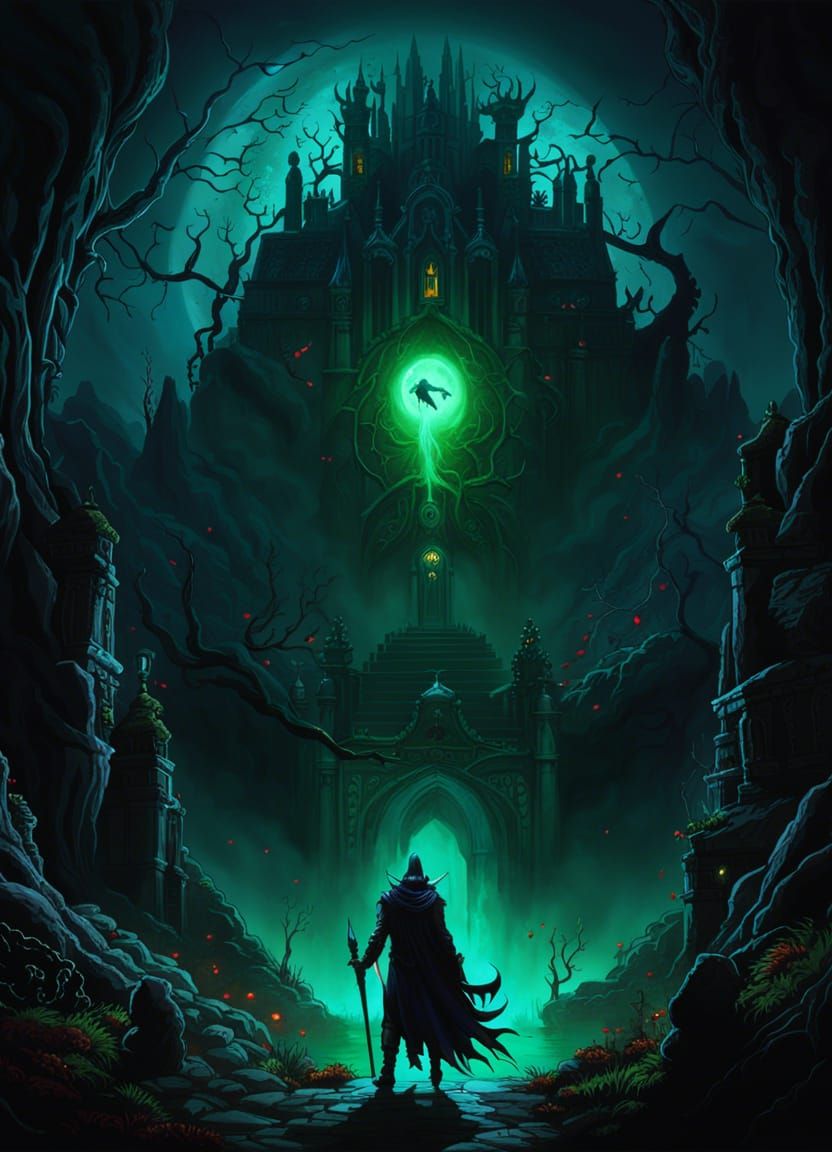 Decaying Zombie in Magic Circle Under Full Moon