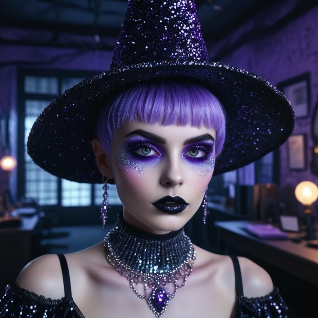 Opulent Goth Witch Portrait in Film Still Style