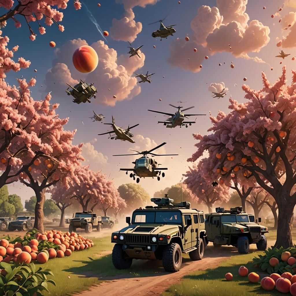 Peach Orchard Peace: Pixar-Style Anti-War Concept Art