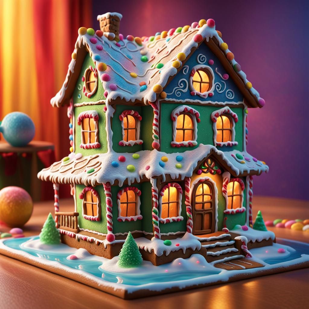 Intricately Detailed Gingerbread House in Splash Art Style