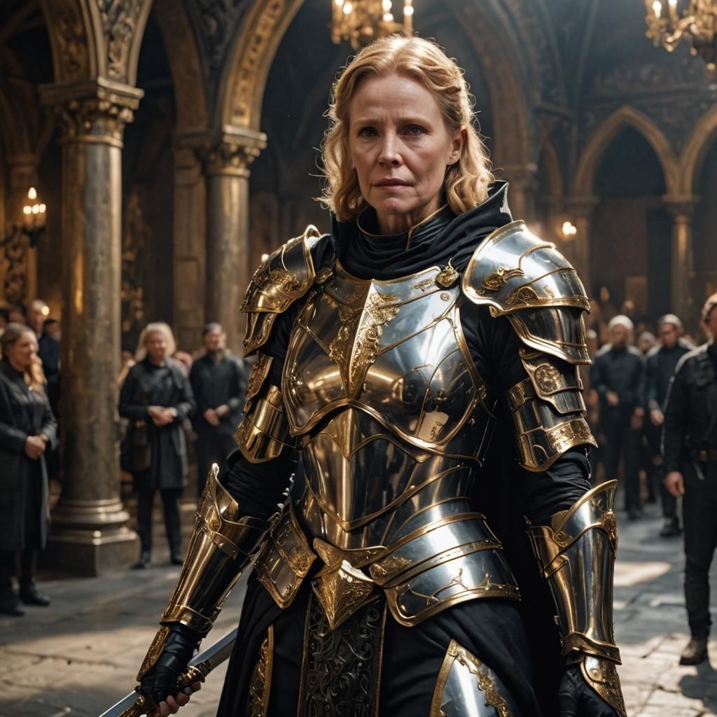 Elderly Lady proudly wearing her full dress armor...