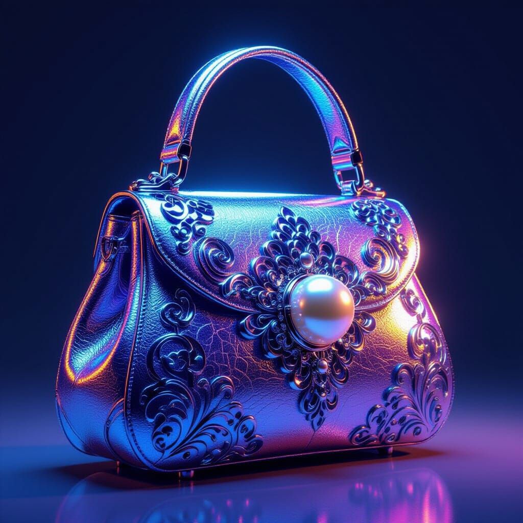 Avant-Garde Holographic Handbag Design with Pearl Clasp