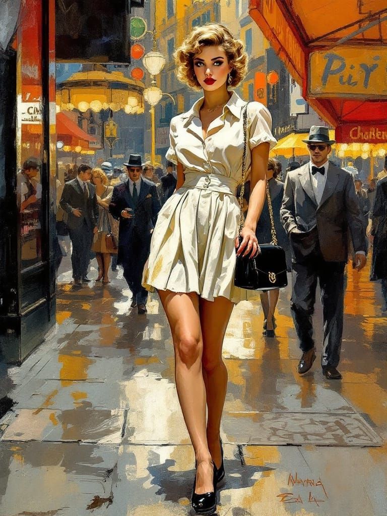 Hollywood Glamour Pin Up Woman in Toulouse-Lautrec Style