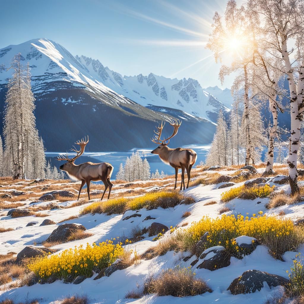 Reindeer in Spring: An Oil Painting of Sweden