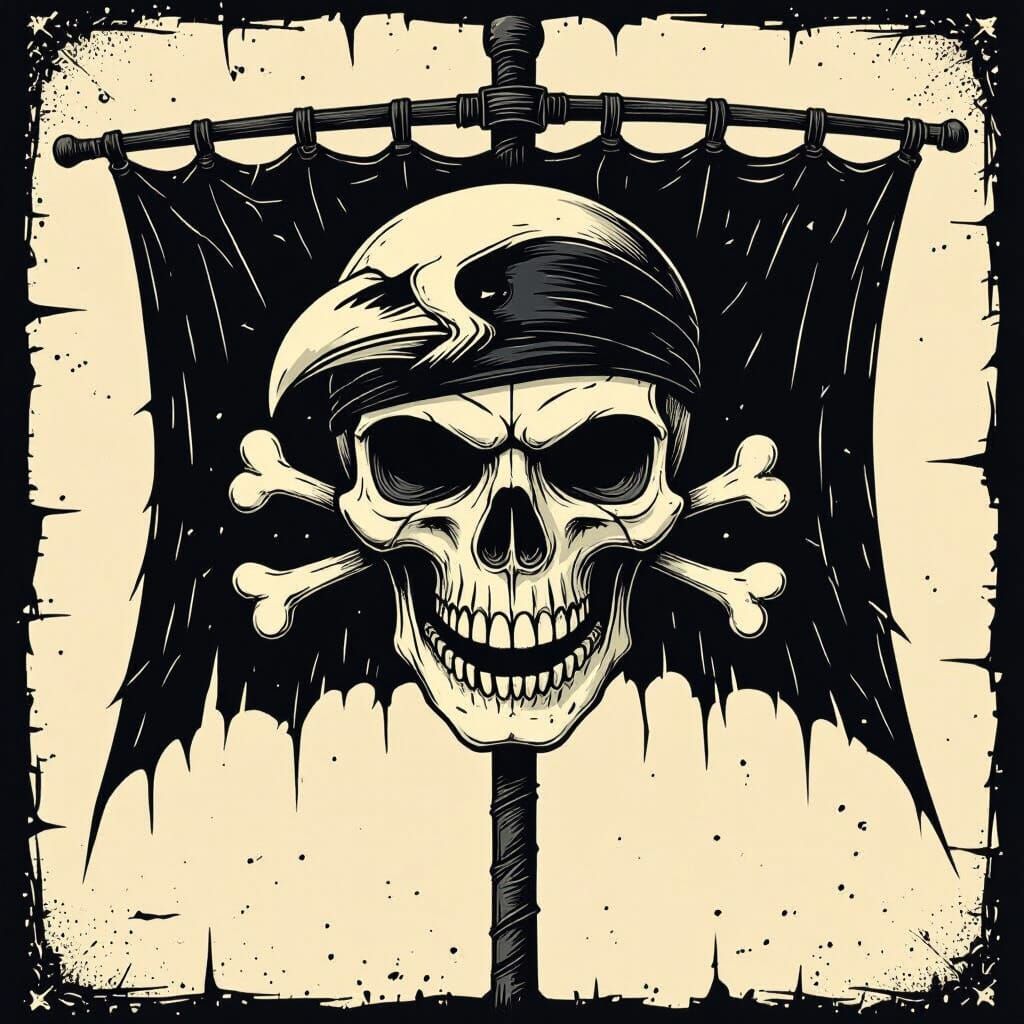 Jolly Roger with Crow Skull in Gothic Style