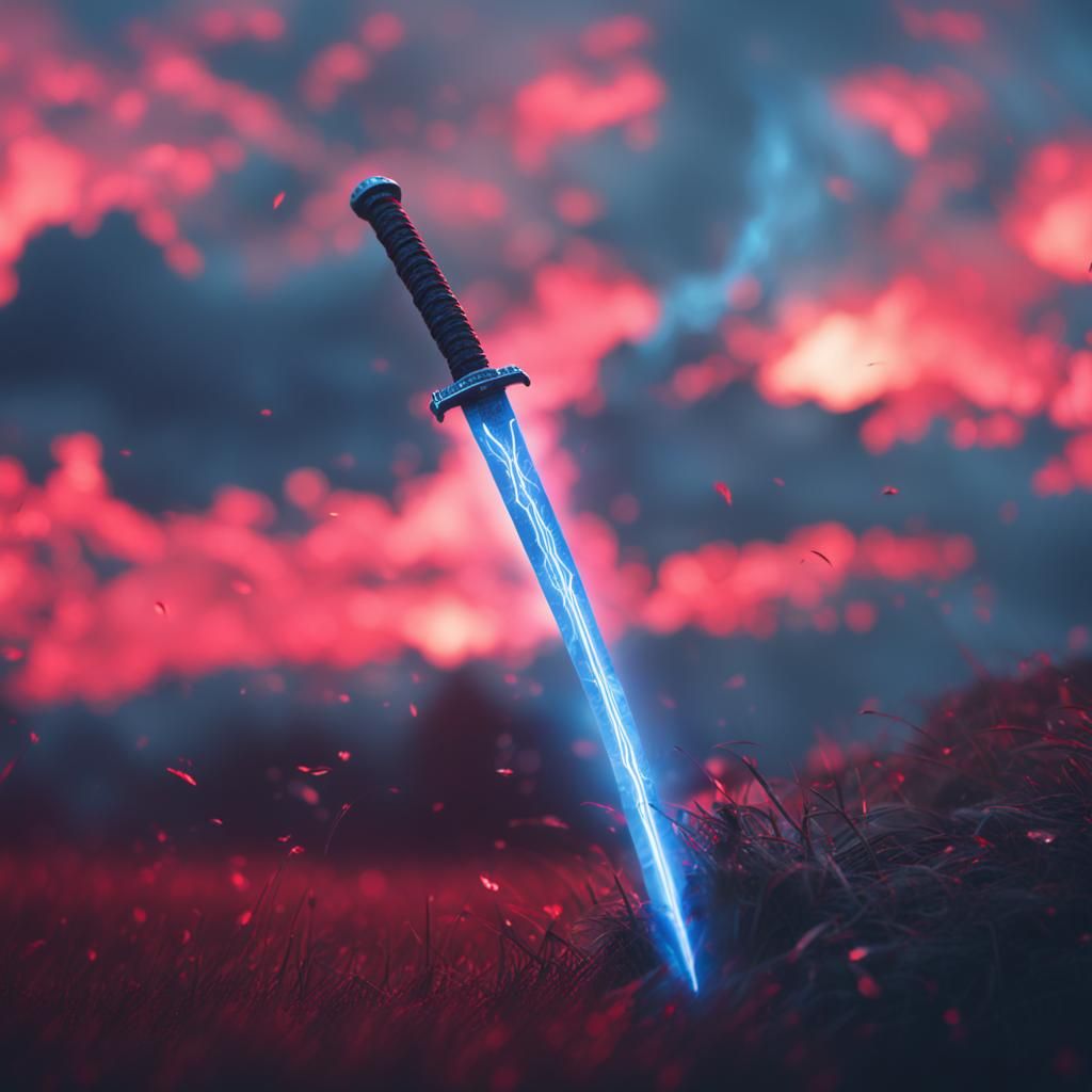 Hyperdetailed Katana Sword with Neon and Thunder