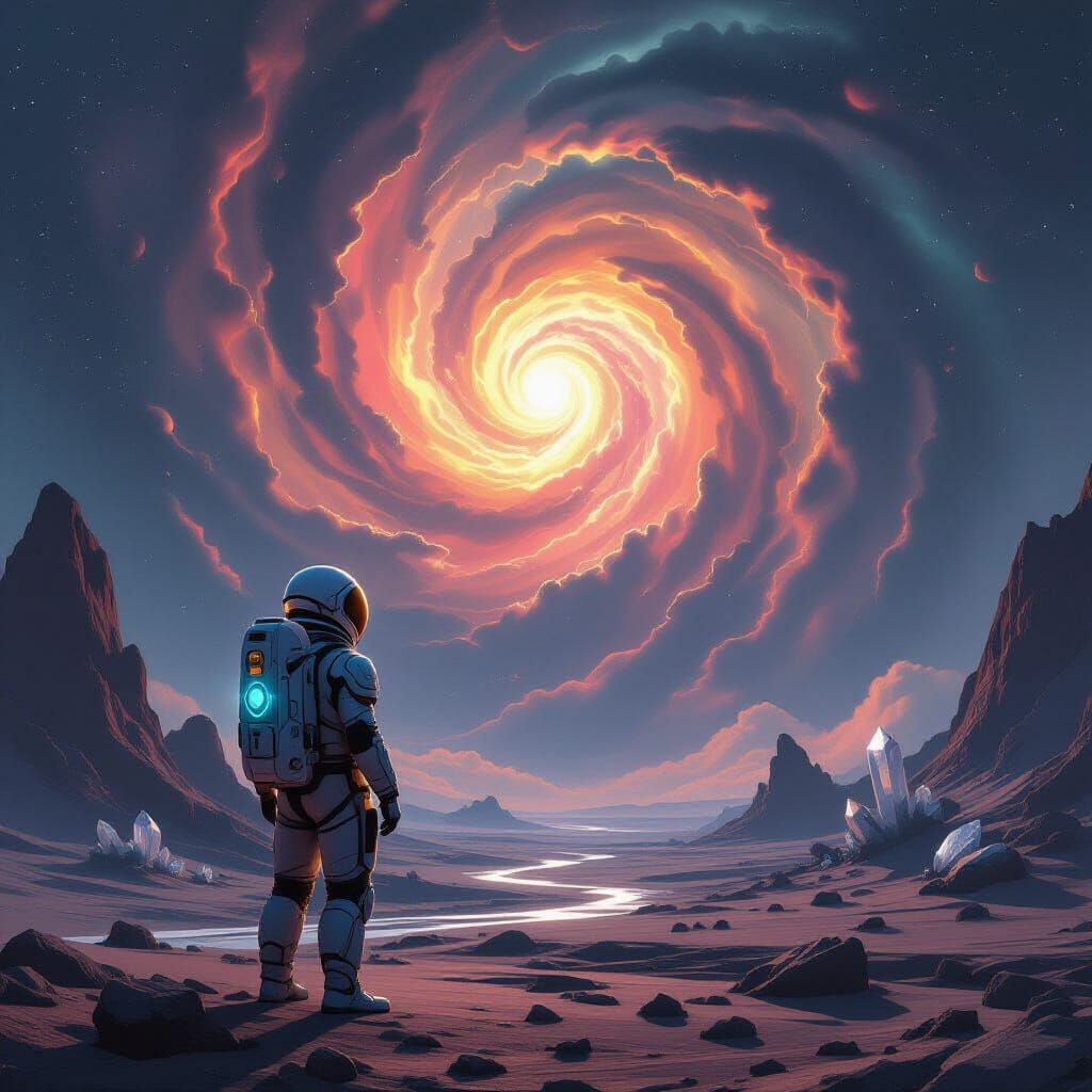 Astronaut Gazing at Nebula on Alien Planet, Fantasy Concept ...