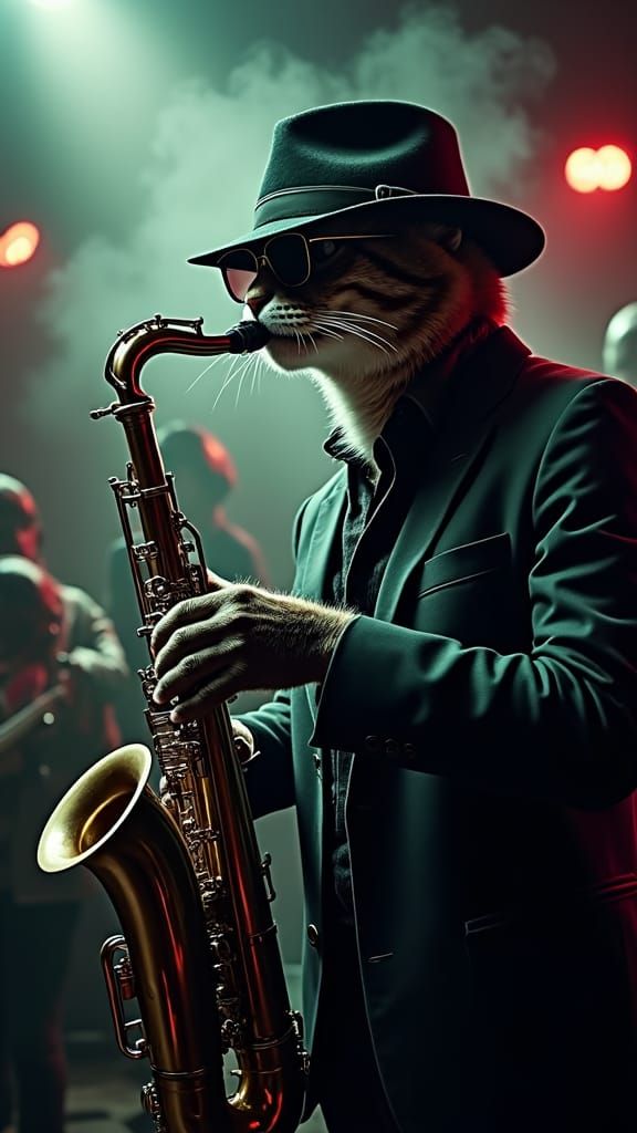 Cool Cat Saxophonist in Noir Jazz Club