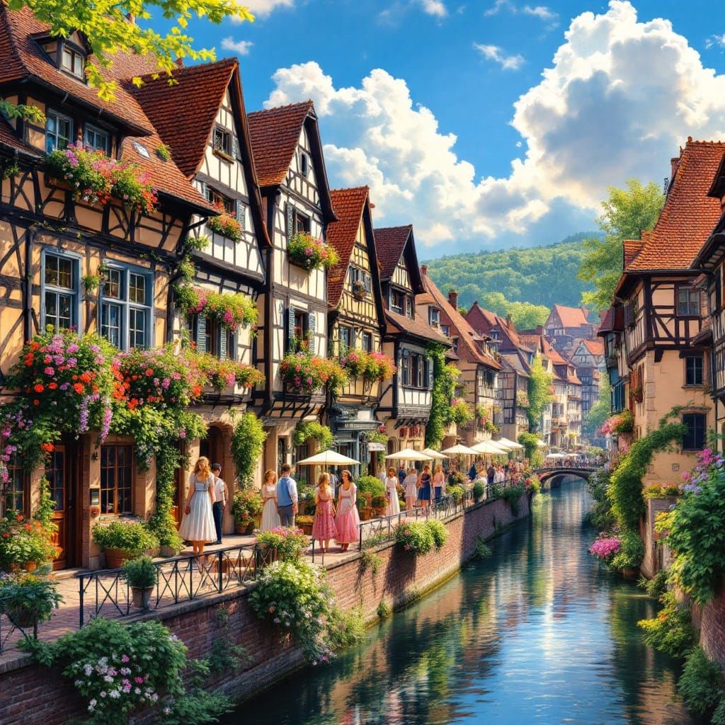 Idyllic Alsatian Village in Hyper-Realistic Style