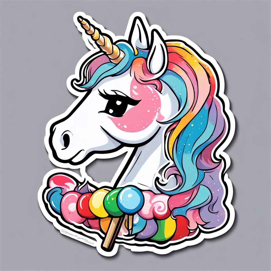 Unicorn Lollipop Sticker in Anime Style
