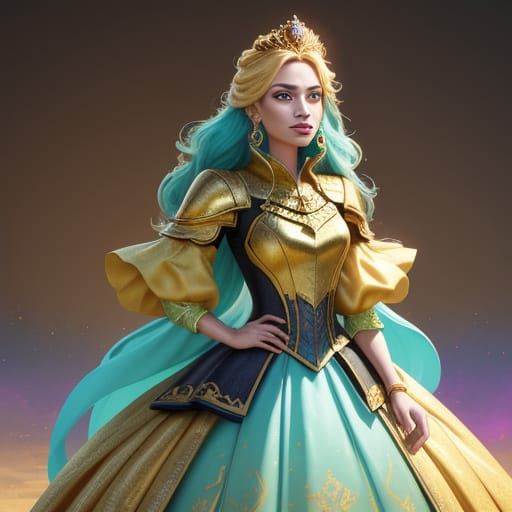 Ethereal Princess in Vibrant, Golden Lighting