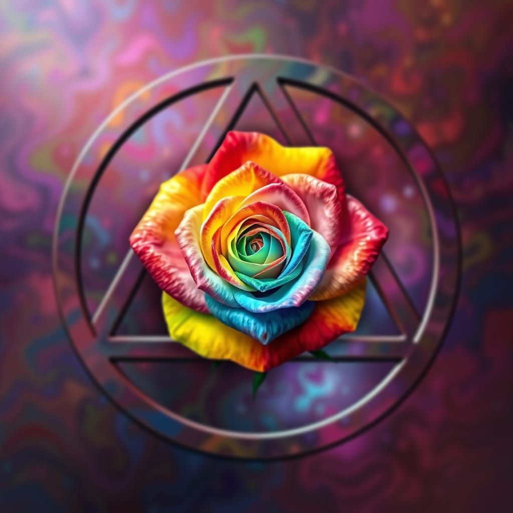Rainbow Rose in Sacred Geometry Triquetra Window