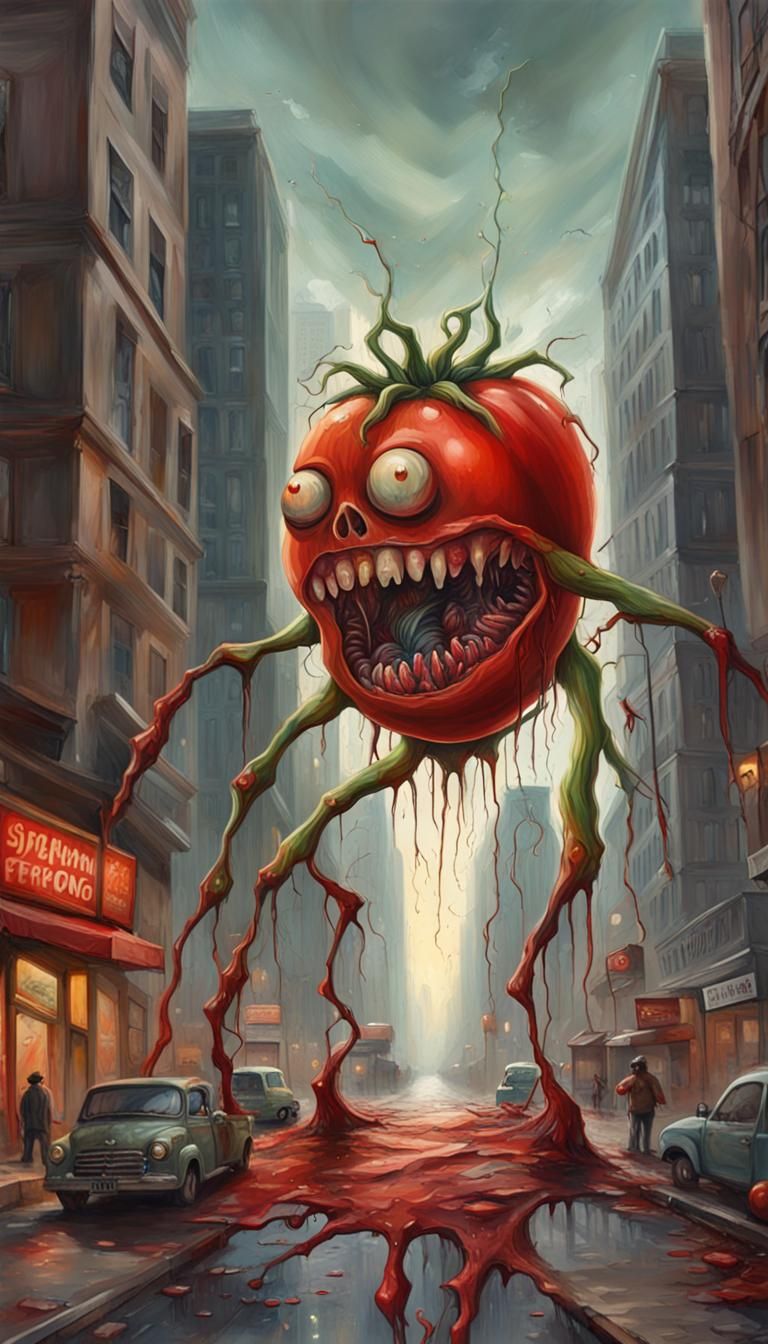 Giant Evil Tomato Zombie Attacks City