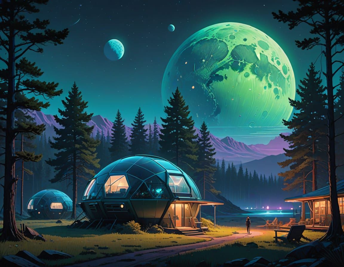 Ethereal Lunar Oasis in Solarpunk Style