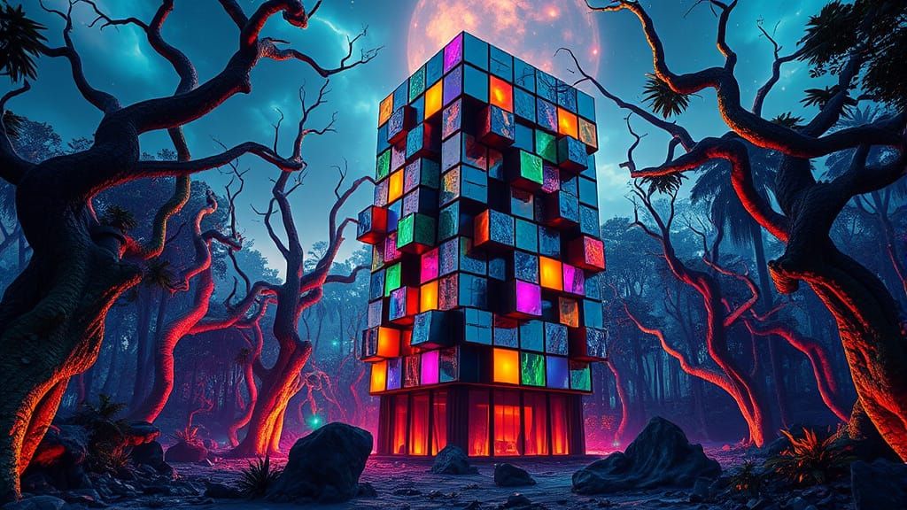 Surreal Jungle Metropolis in Vibrant, Electric Colors