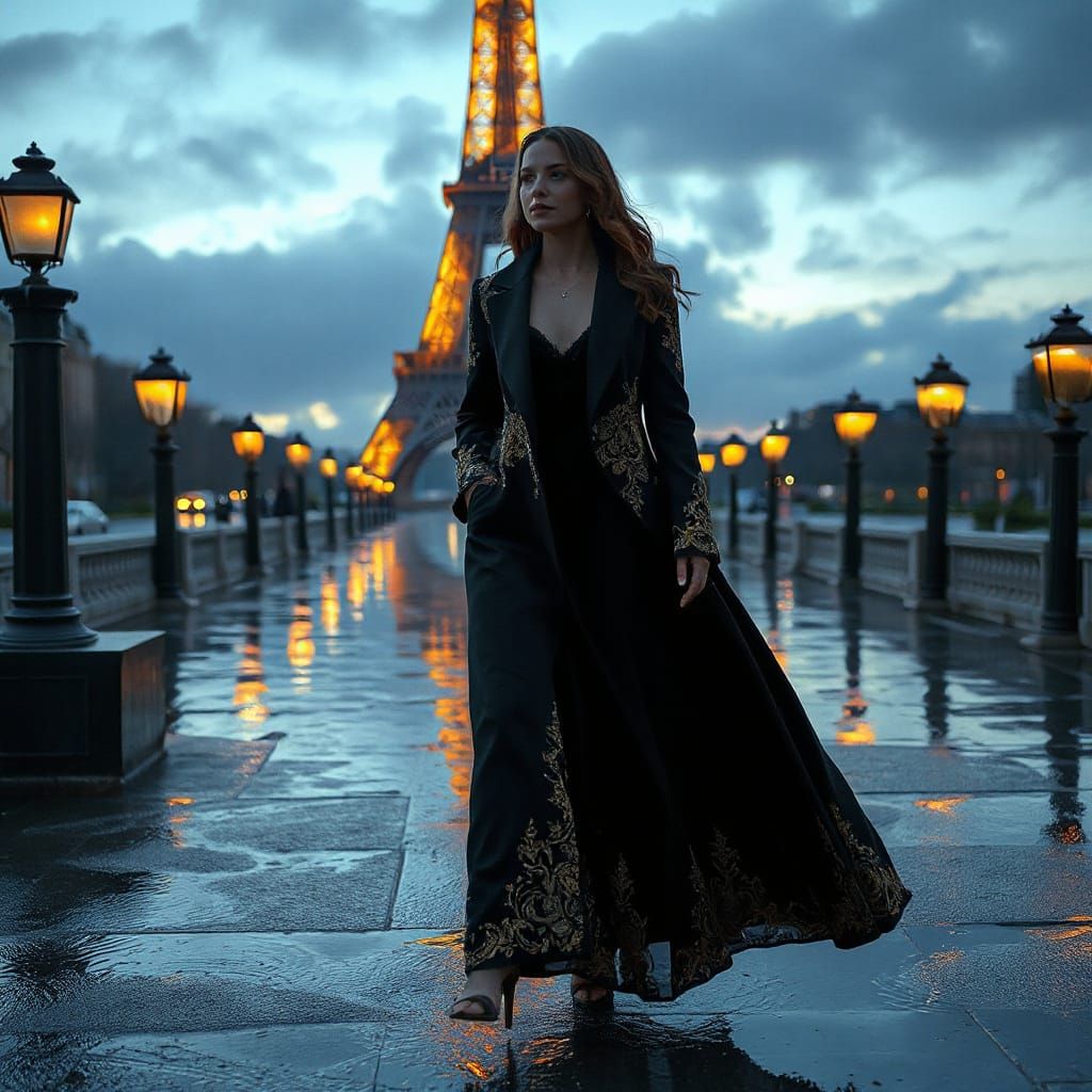 Futuristic Paris: Woman in Embroidered Coat